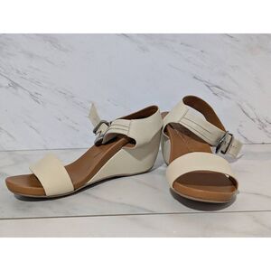 Confort De Dione Women's Cream Ankle Strap Leather Wedge Heel Sandal Size 4